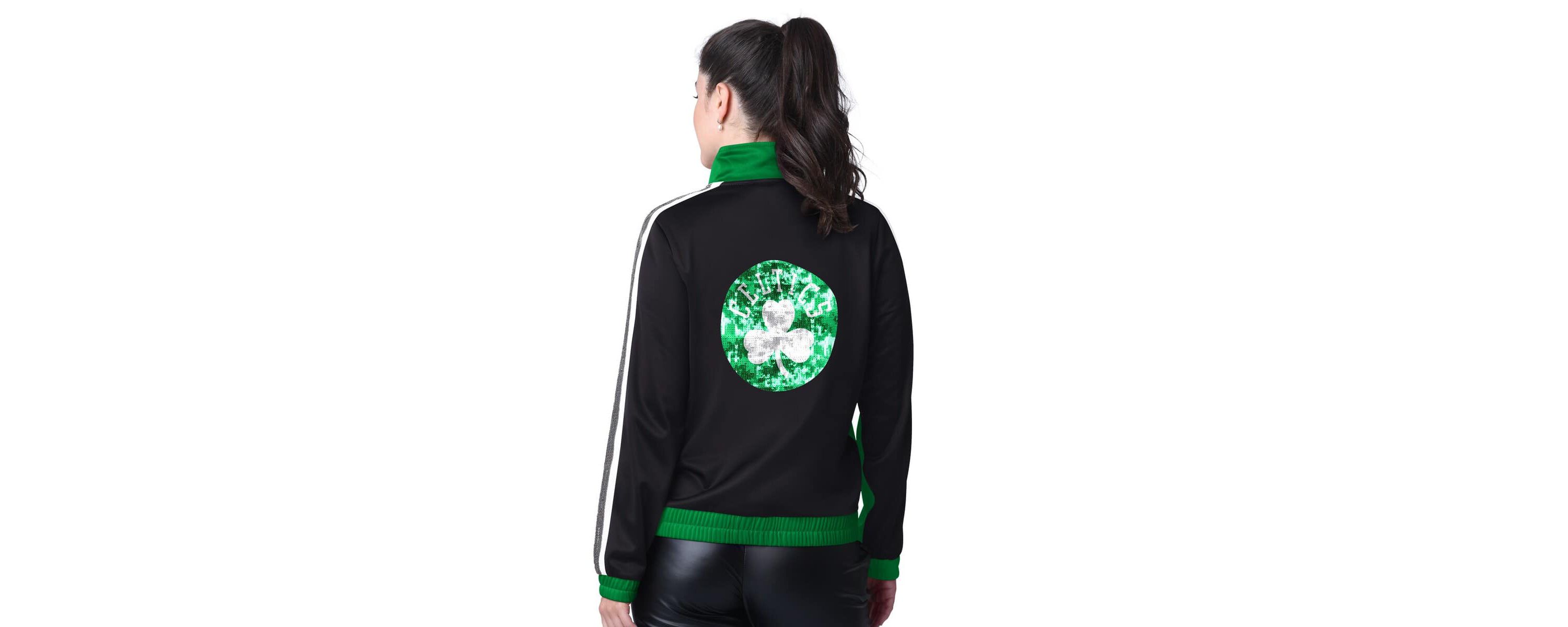 NBA Kelly Green/Gray Boston Celtics Rebel Sequin Bling Full-Zip Track Jacket