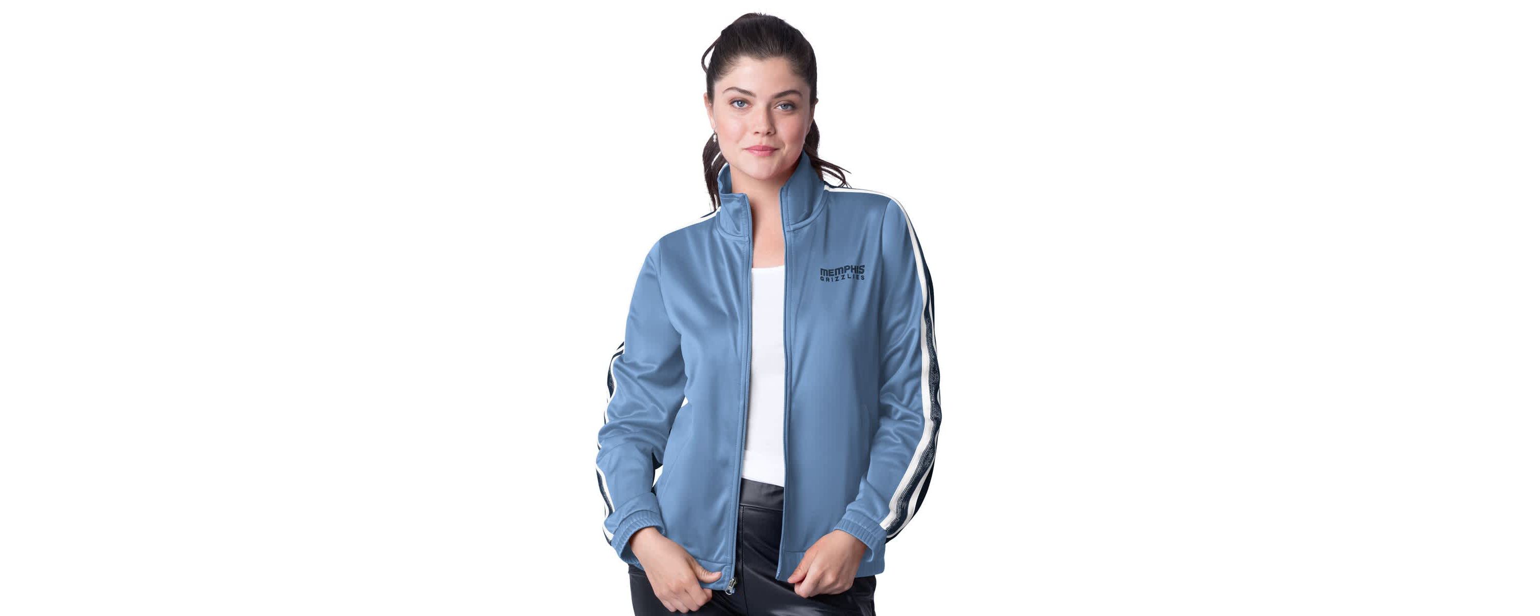 NBA Light Blue/Navy Memphis Grizzlies Rebel Sequin Bling Full-Zip Track Jacket