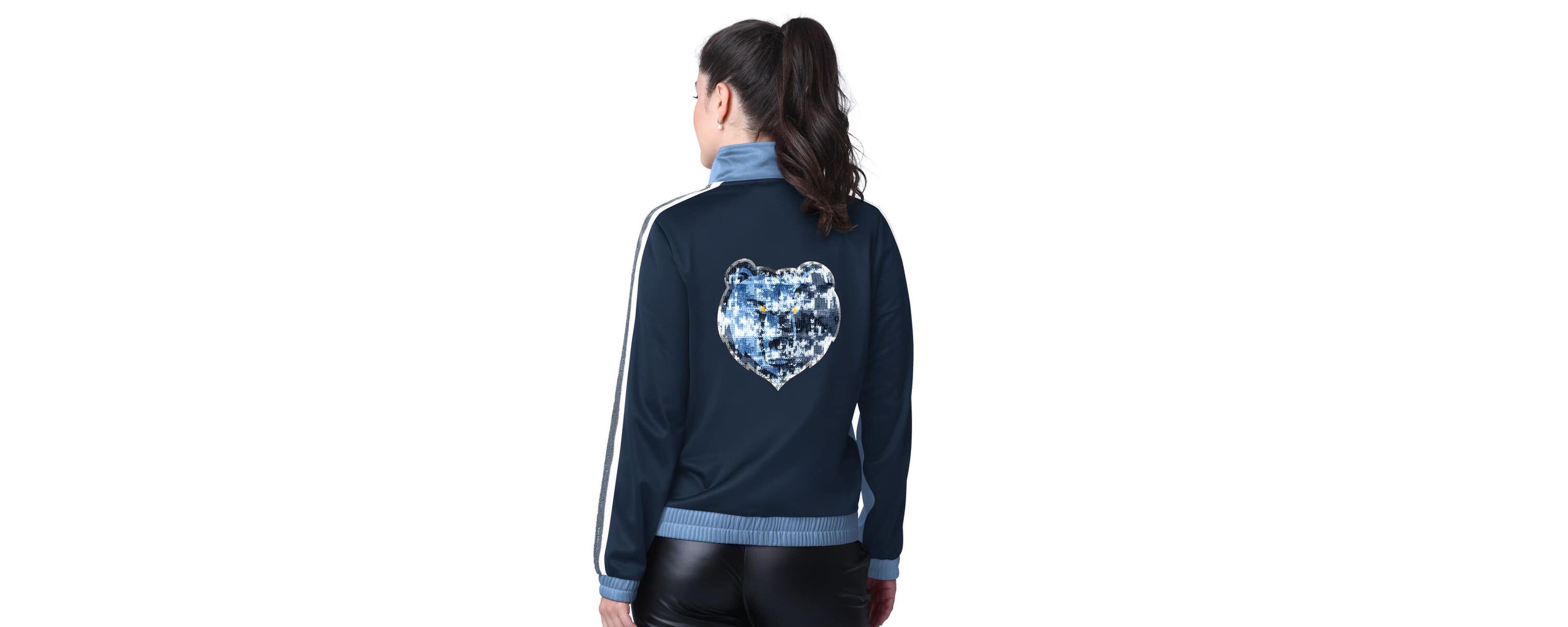 NBA Light Blue/Navy Memphis Grizzlies Rebel Sequin Bling Full-Zip Track Jacket