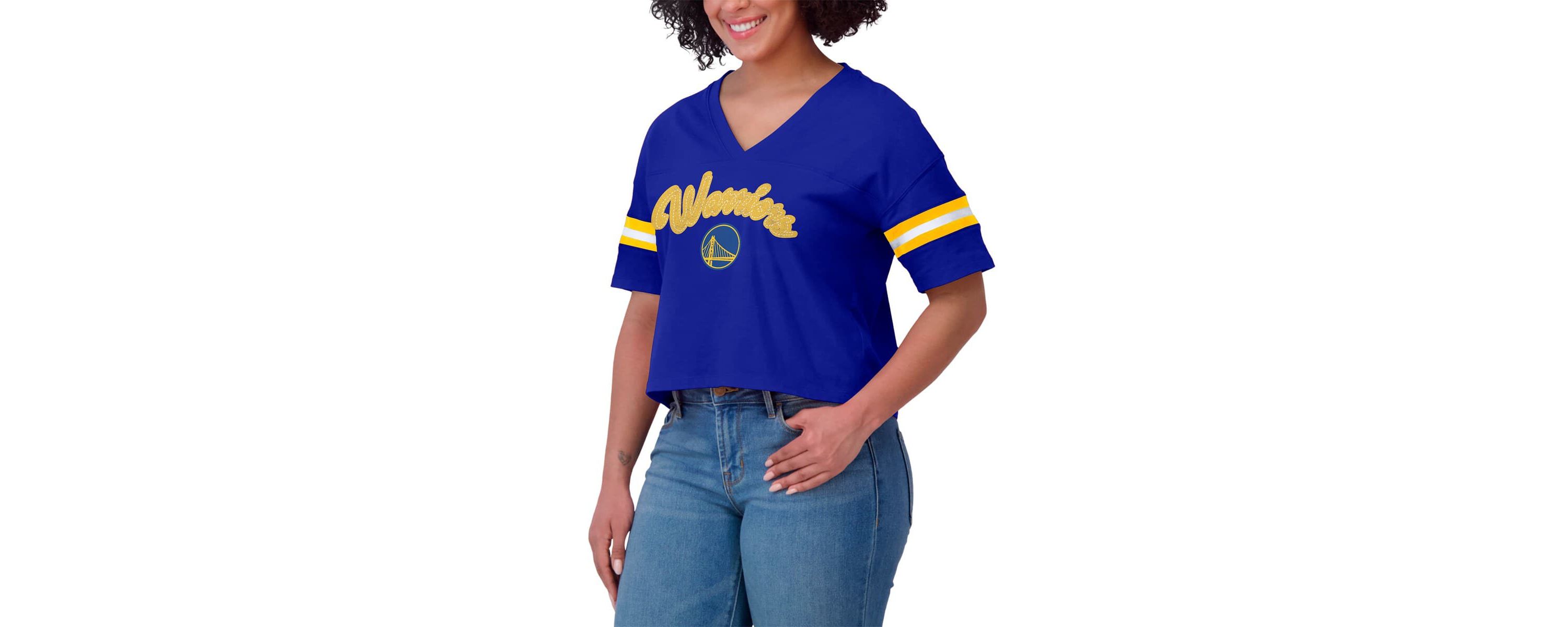 NBA Golden State Warriors Plus Size Color Block Boxy V-Neck T-Shirt