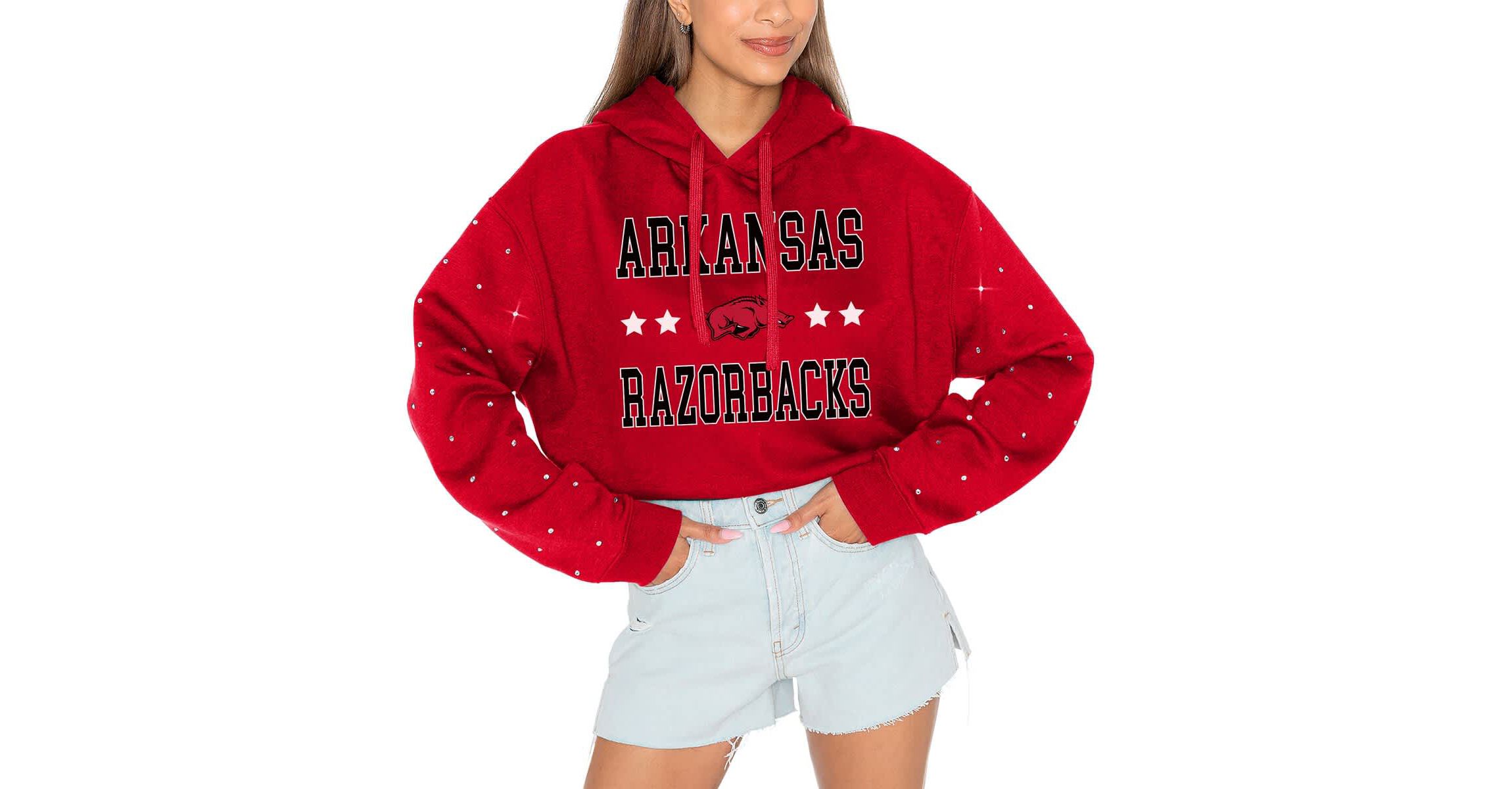 NCAA Arkansas Razorbacks Cant Lose Rhinestone Cropped Pullover Hoodie