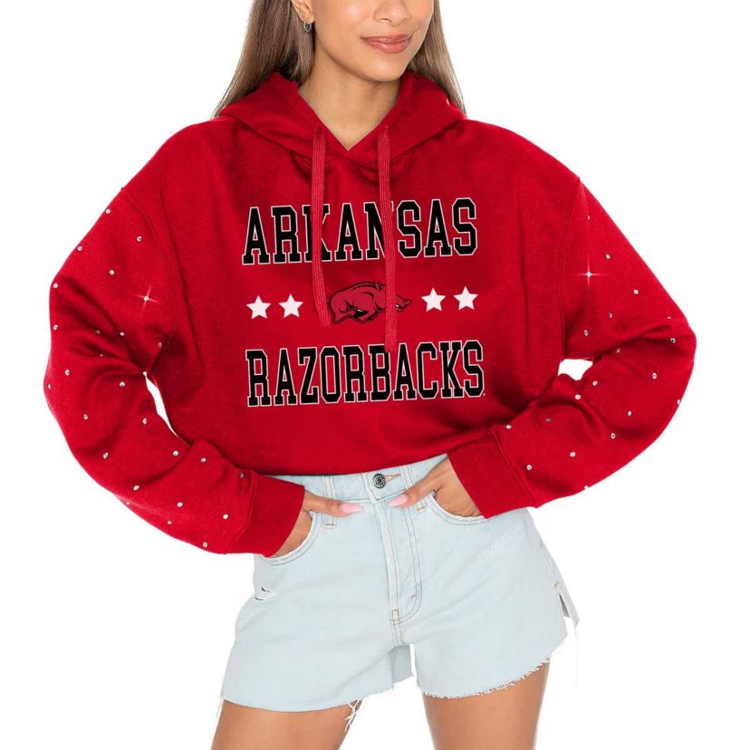 NCAA Arkansas Razorbacks Cant Lose Rhinestone Cropped Pullover Hoodie