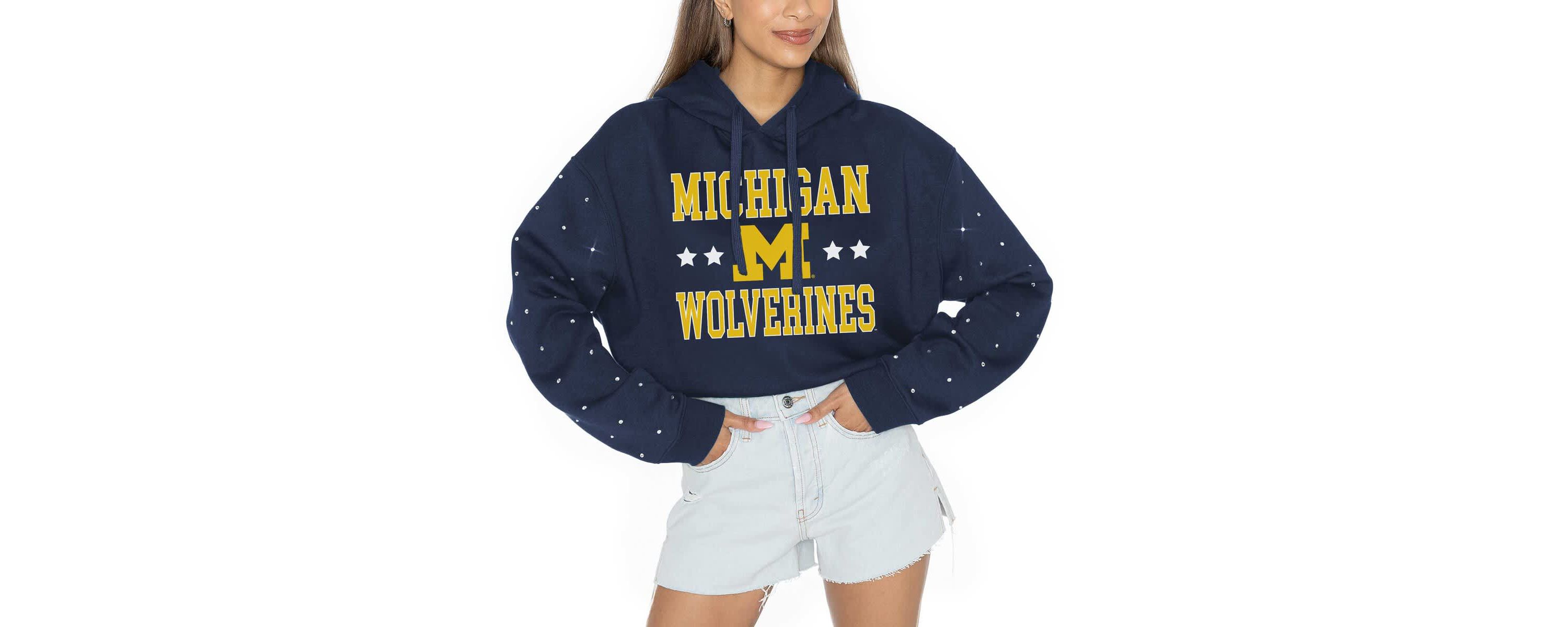 NCAA Michigan Wolverines Cant Lose Rhinestone Cropped Pullover Hoodie