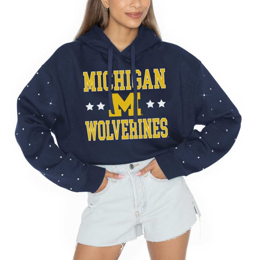 NCAA Michigan Wolverines Cant Lose Rhinestone Cropped Pullover Hoodie