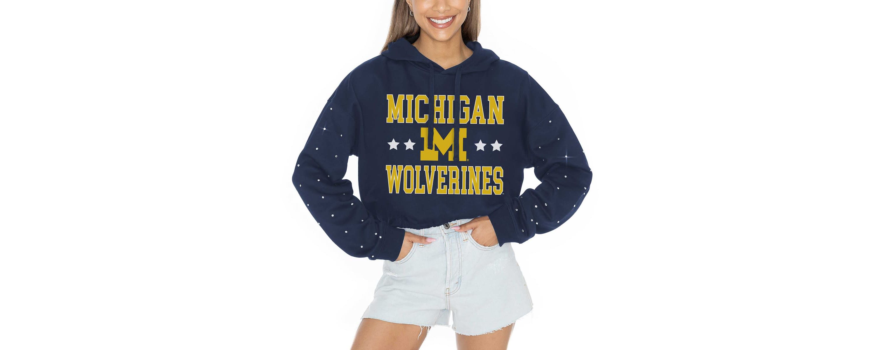 NCAA Michigan Wolverines Cant Lose Rhinestone Cropped Pullover Hoodie