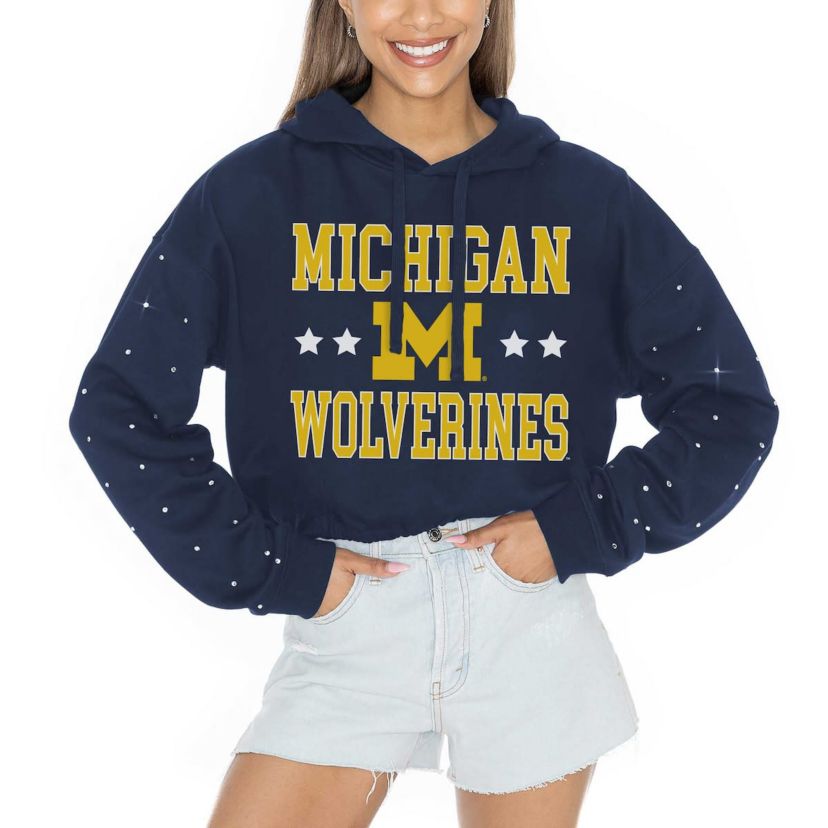 NCAA Michigan Wolverines Cant Lose Rhinestone Cropped Pullover Hoodie