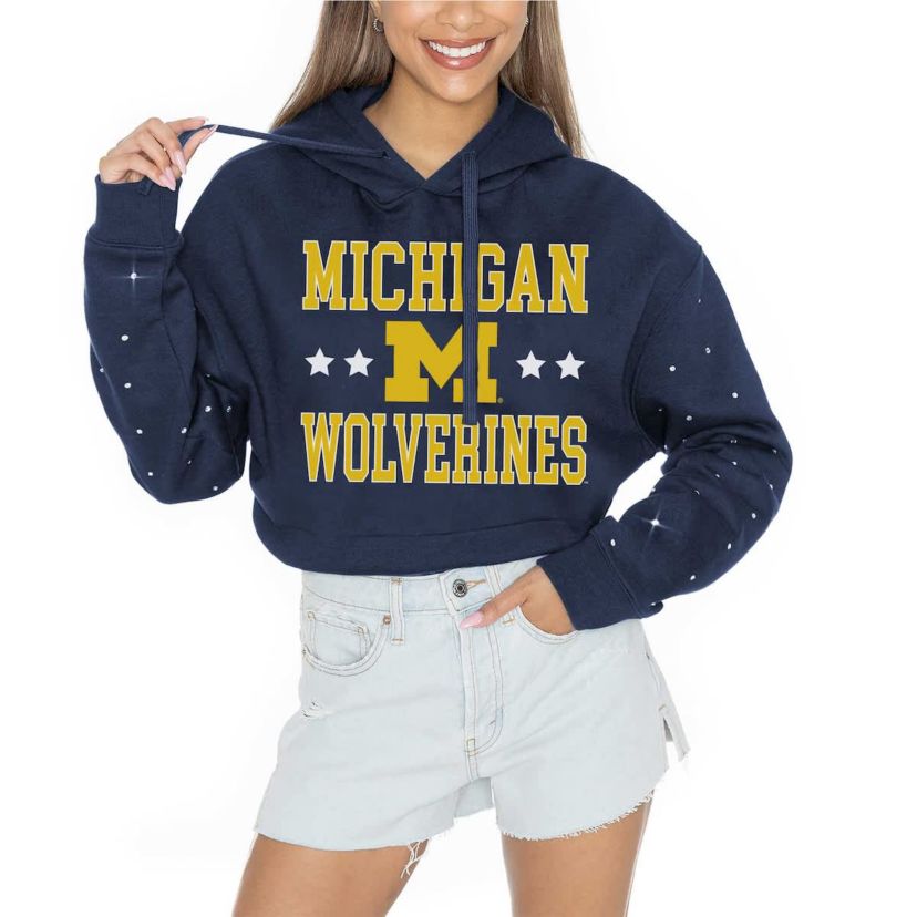 NCAA Michigan Wolverines Cant Lose Rhinestone Cropped Pullover Hoodie