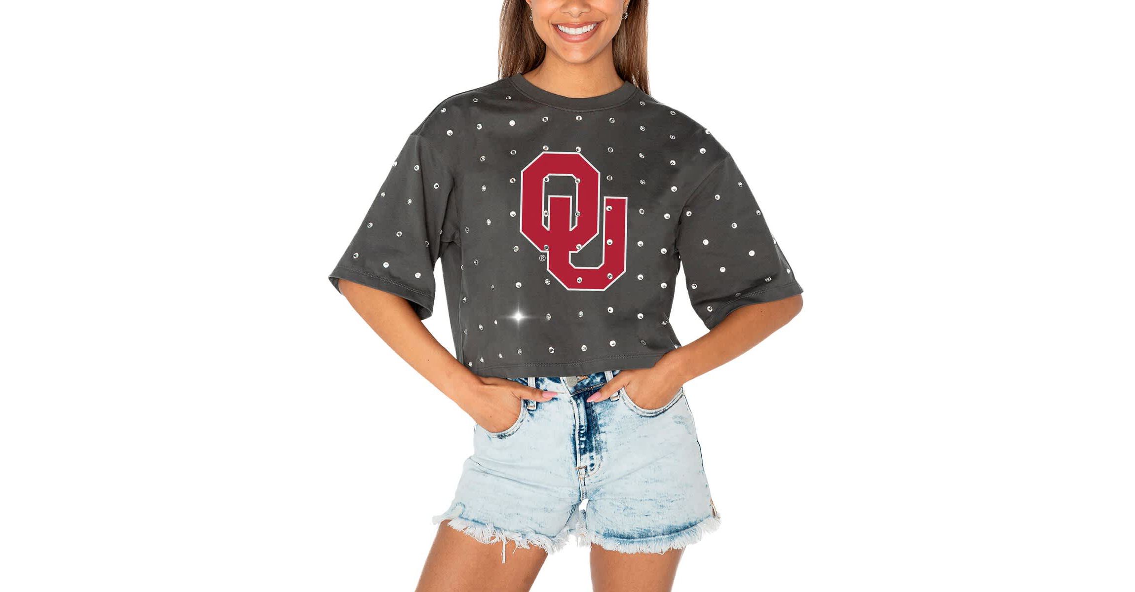 NCAA Oklahoma Sooners Go Time Rhinestone Crop T-Shirt