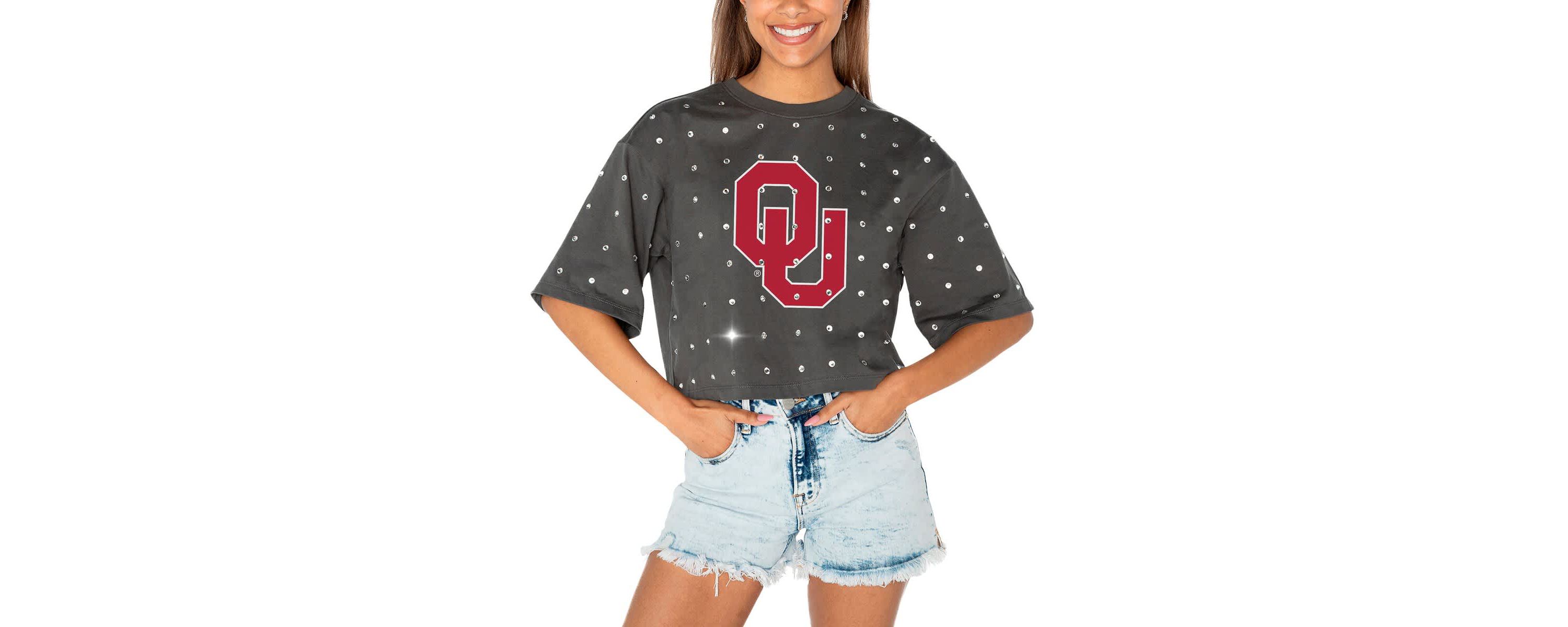 NCAA Oklahoma Sooners Go Time Rhinestone Crop T-Shirt