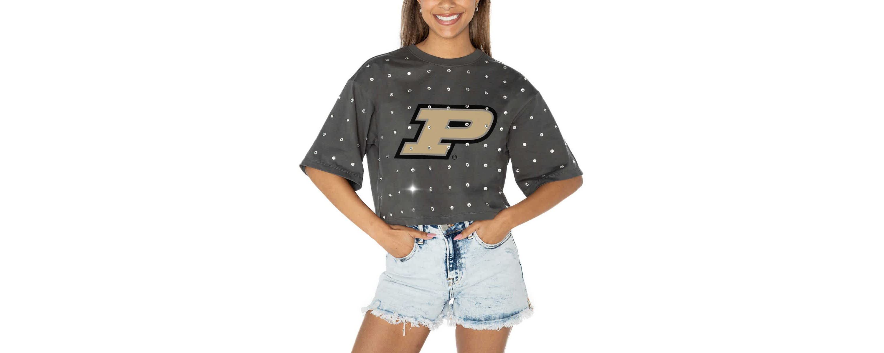 NCAA Purdue Boilermakers Go Time Rhinestone Crop T-Shirt