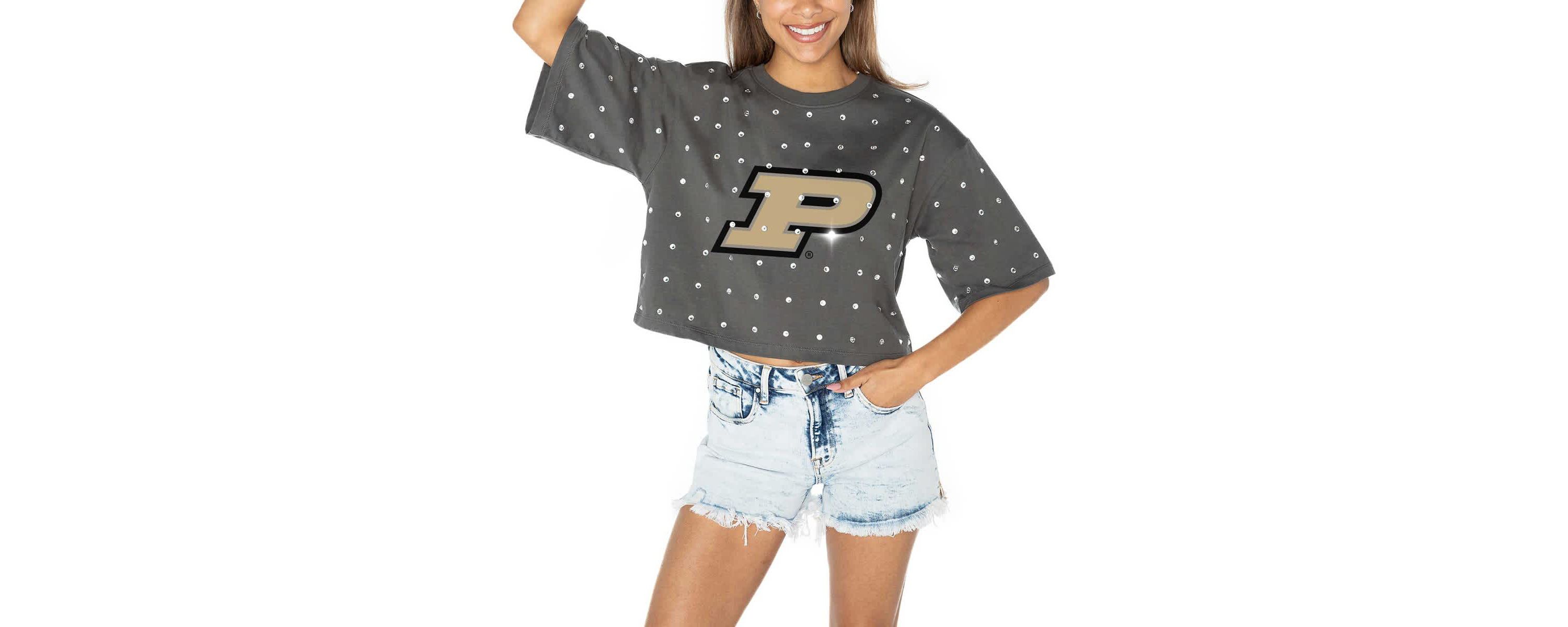 NCAA Purdue Boilermakers Go Time Rhinestone Crop T-Shirt