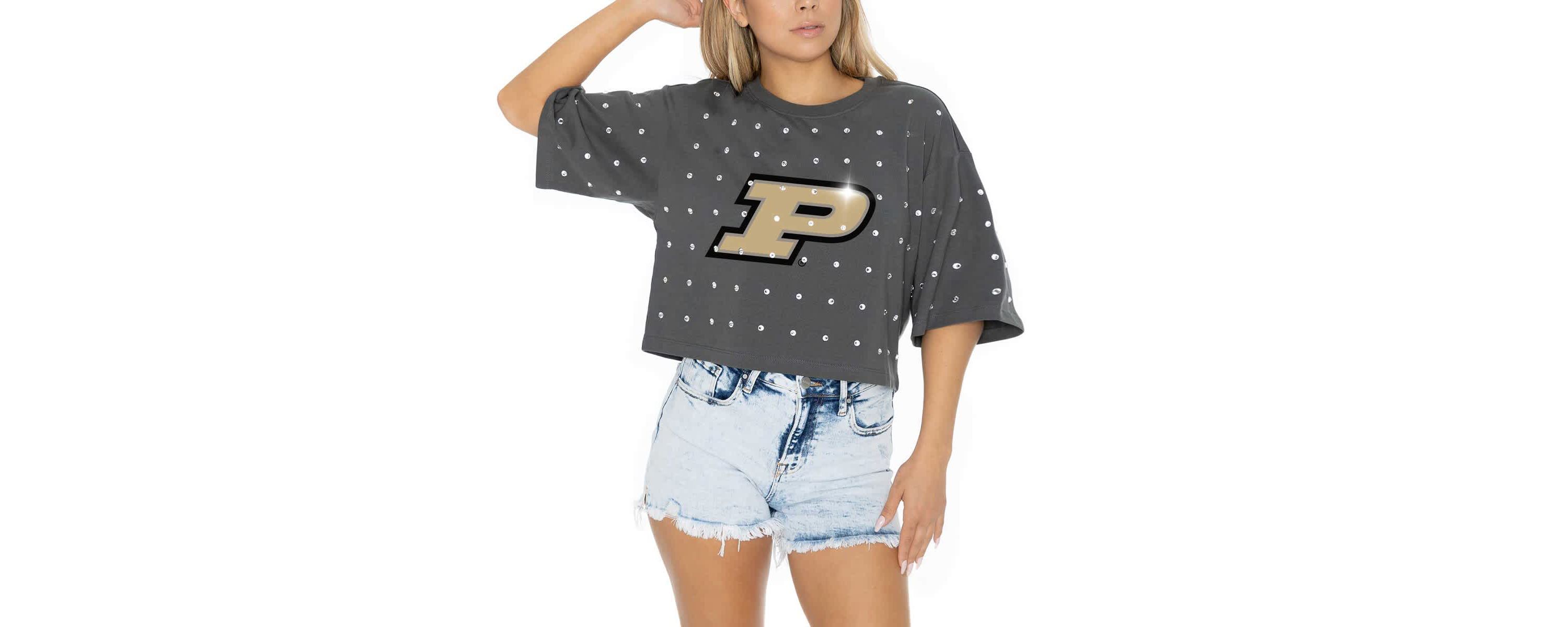 NCAA Purdue Boilermakers Go Time Rhinestone Crop T-Shirt