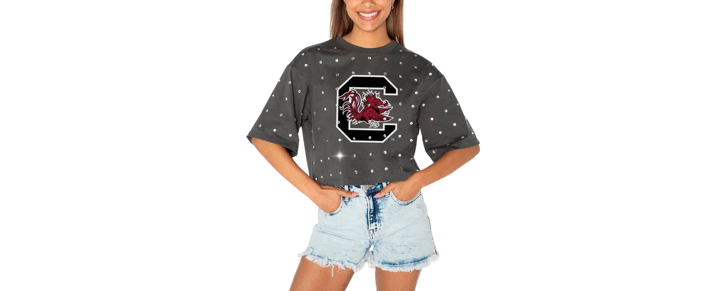 NCAA South Carolina Gamecocks Go Time Rhinestone Crop T-Shirt