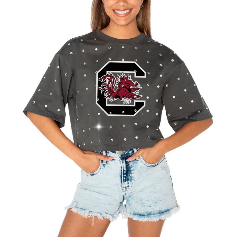 NCAA South Carolina Gamecocks Go Time Rhinestone Crop T-Shirt