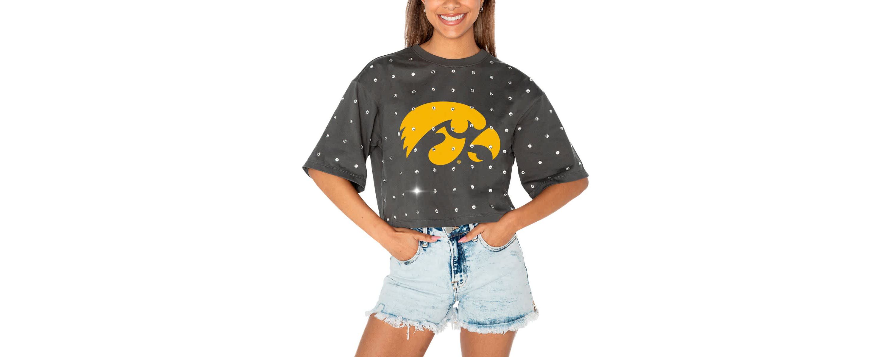NCAA Iowa Hawkeyes Go Time Rhinestone Crop T-Shirt
