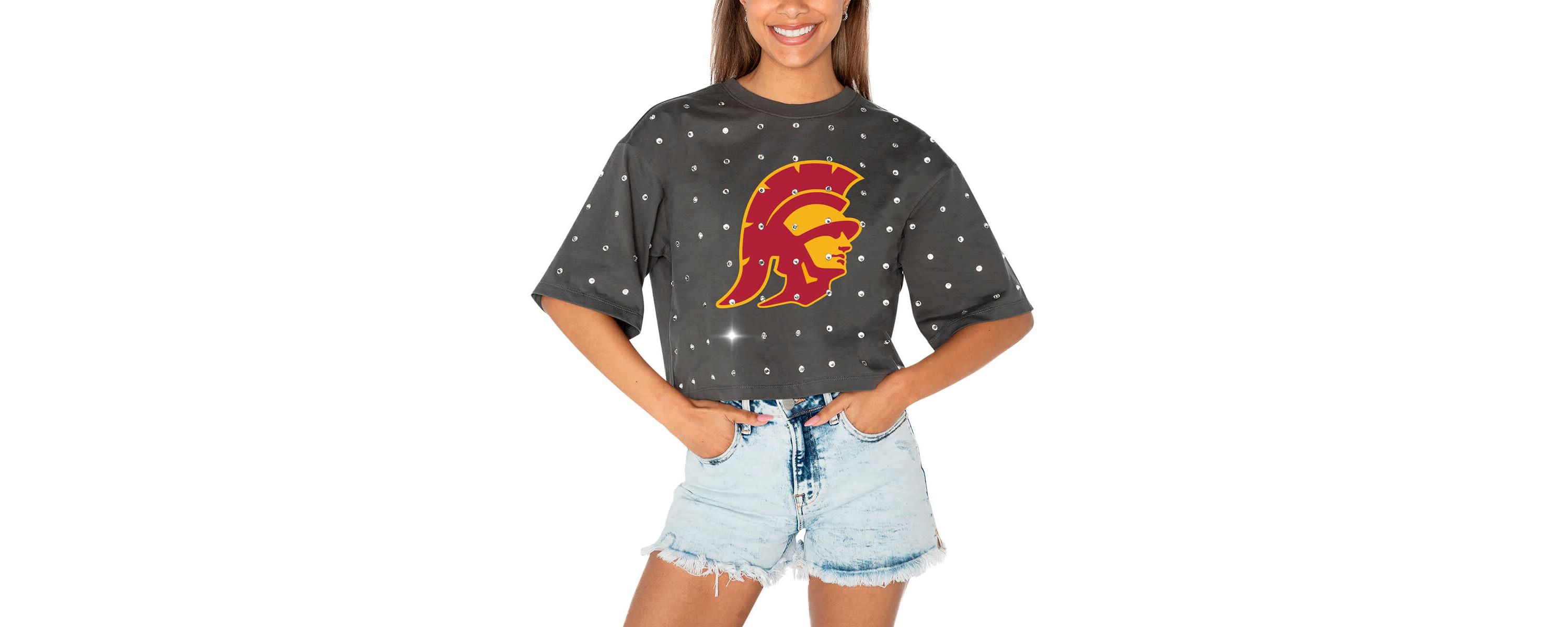 NCAA USC Trojans Go Time Rhinestone Crop T-Shirt