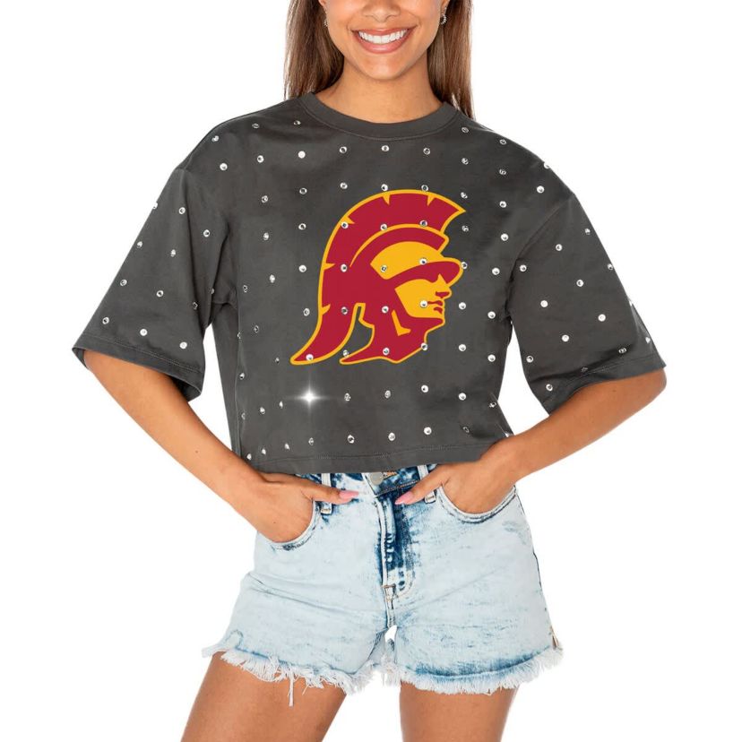 NCAA USC Trojans Go Time Rhinestone Crop T-Shirt