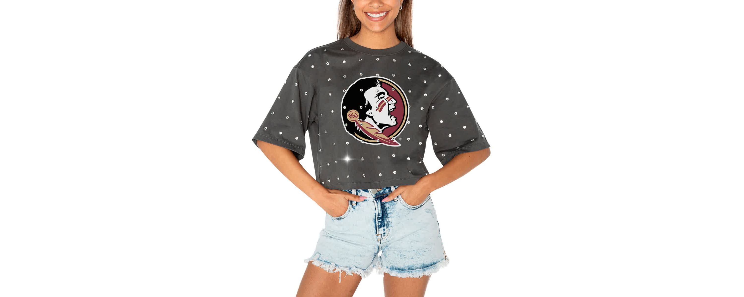 NCAA Florida State Seminoles Go Time Rhinestone Crop T-Shirt