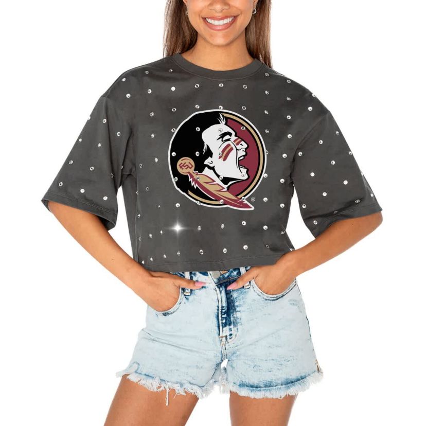 NCAA Florida State Seminoles Go Time Rhinestone Crop T-Shirt