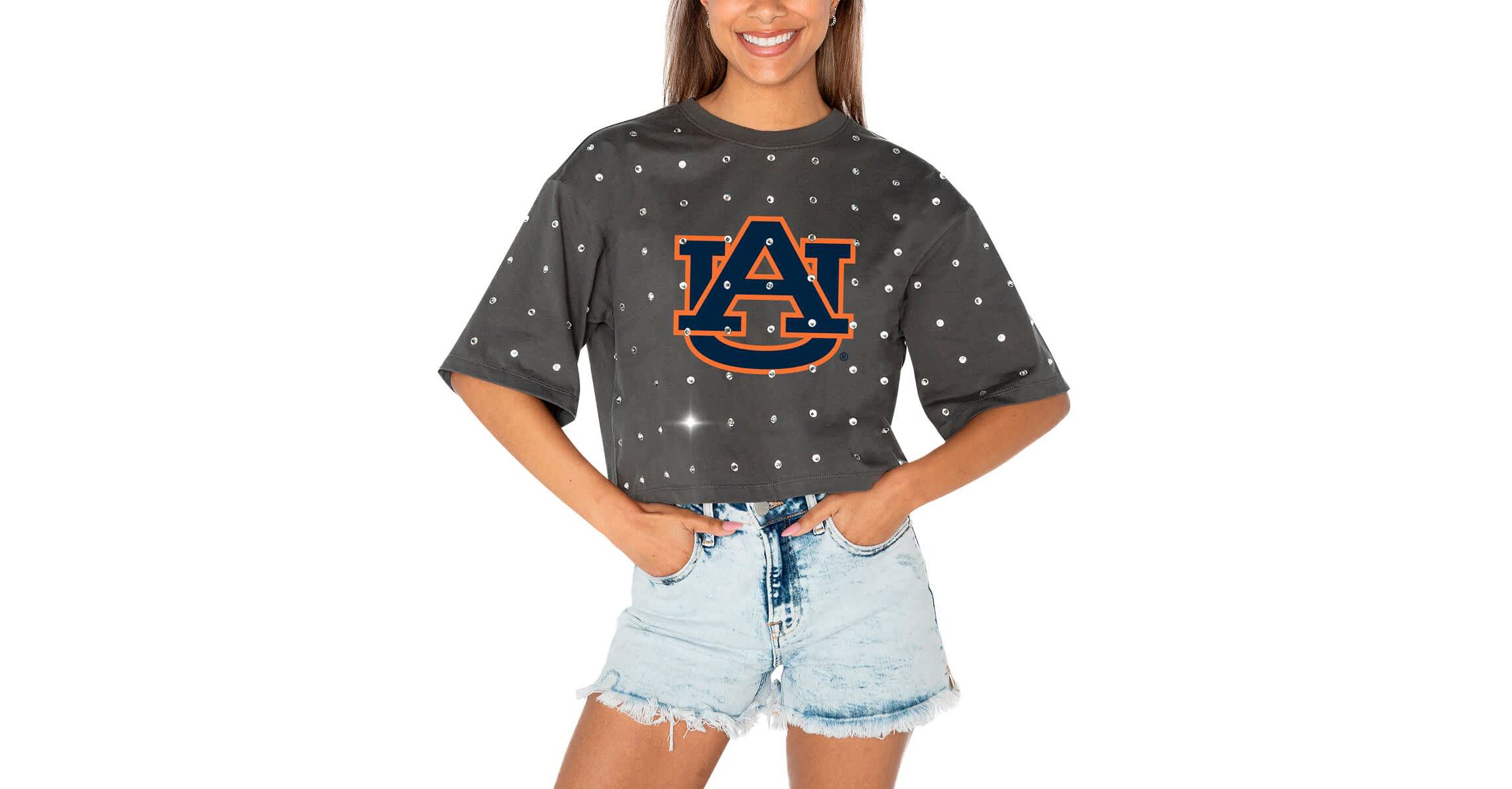 NCAA Auburn Tigers Go Time Rhinestone Crop T-Shirt