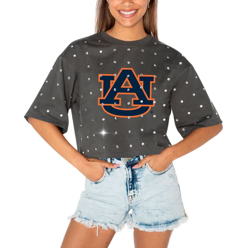 NCAA Auburn Tigers Go Time Rhinestone Crop T-Shirt