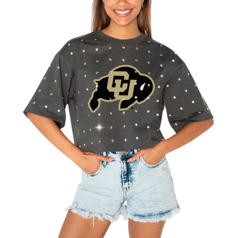 NCAA Colorado Buffaloes Go Time Rhinestone Crop T-Shirt