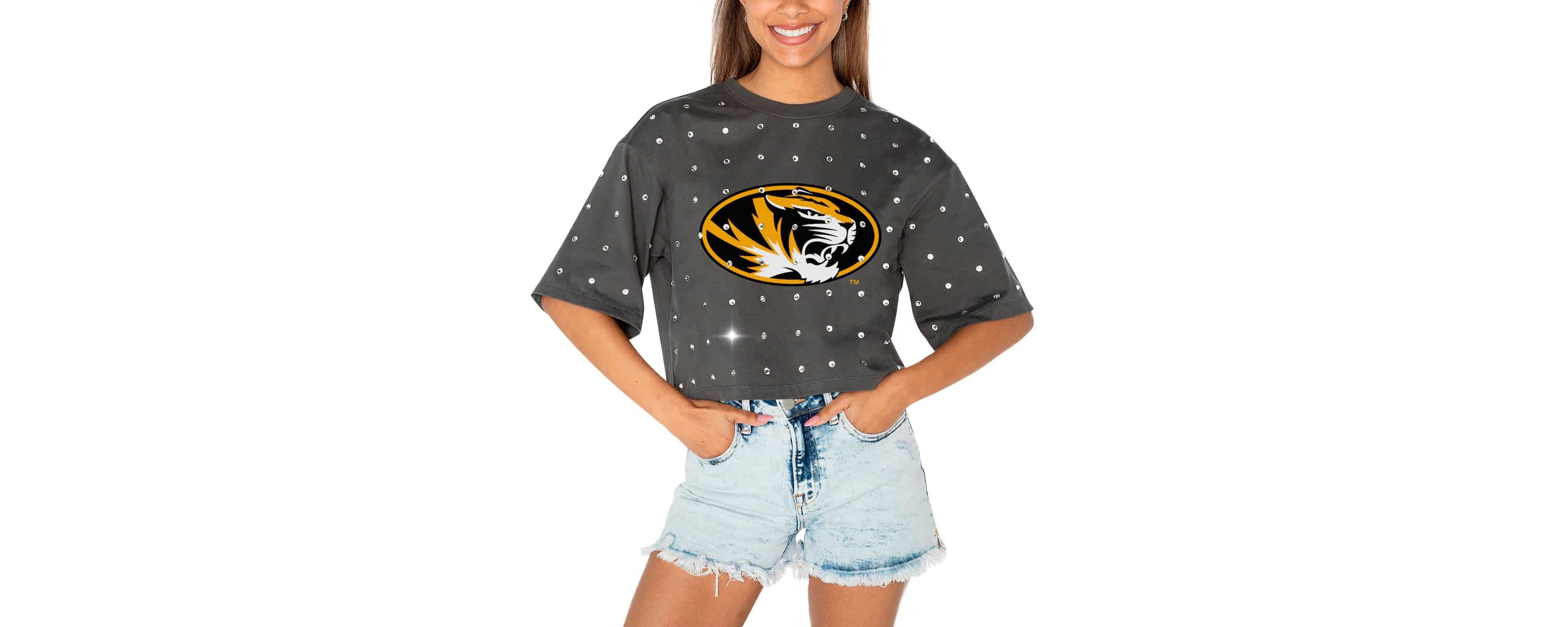 NCAA Missouri Tigers Go Time Rhinestone Crop T-Shirt