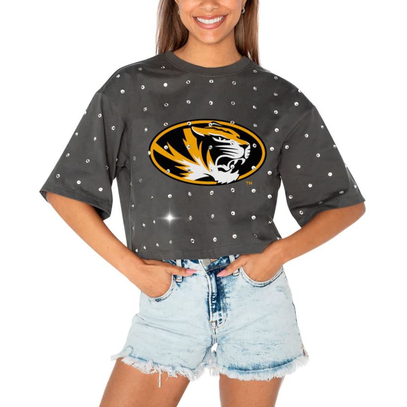 NCAA Missouri Tigers Go Time Rhinestone Crop T-Shirt