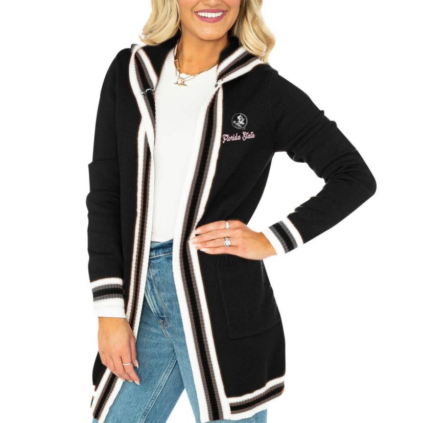 NCAA Florida State Seminoles Stripe Detail Tri-Blend Hoodie Cardigan Sweater