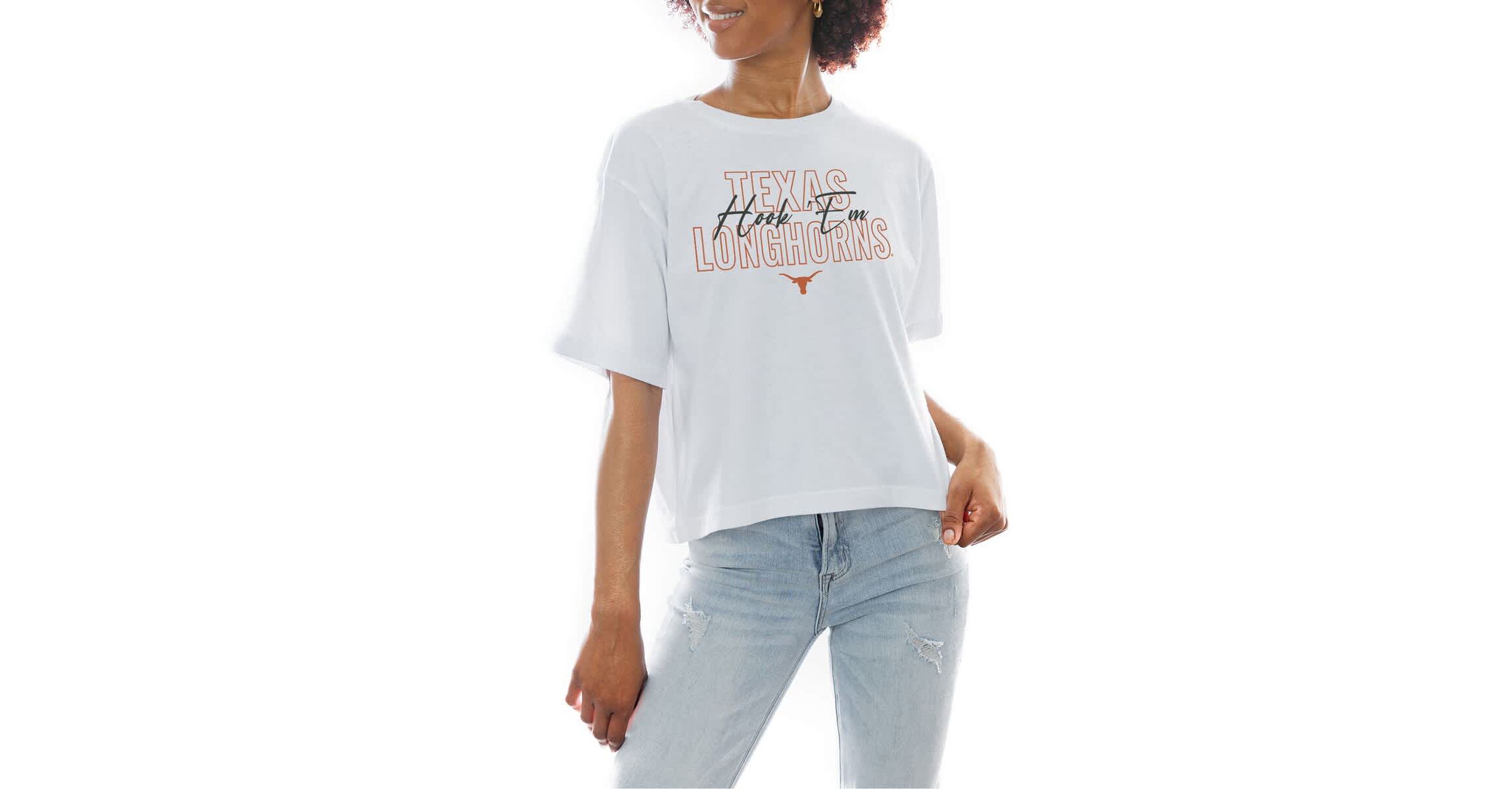 NCAA Texas Longhorns Slogan Boxy Fit Cropped T-Shirt