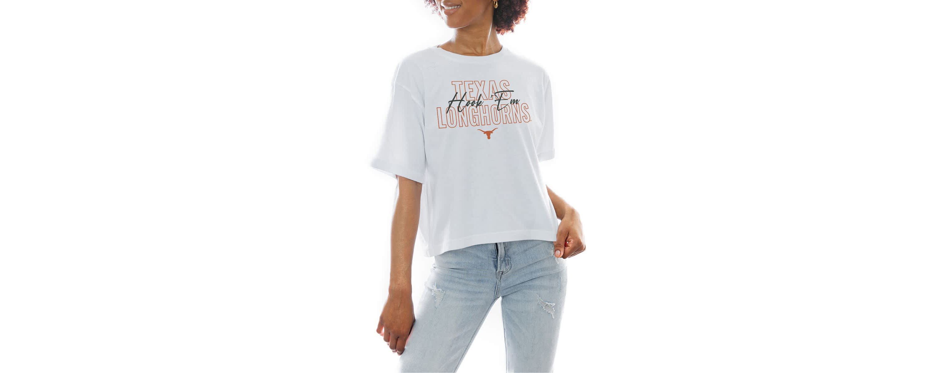 NCAA Texas Longhorns Slogan Boxy Fit Cropped T-Shirt