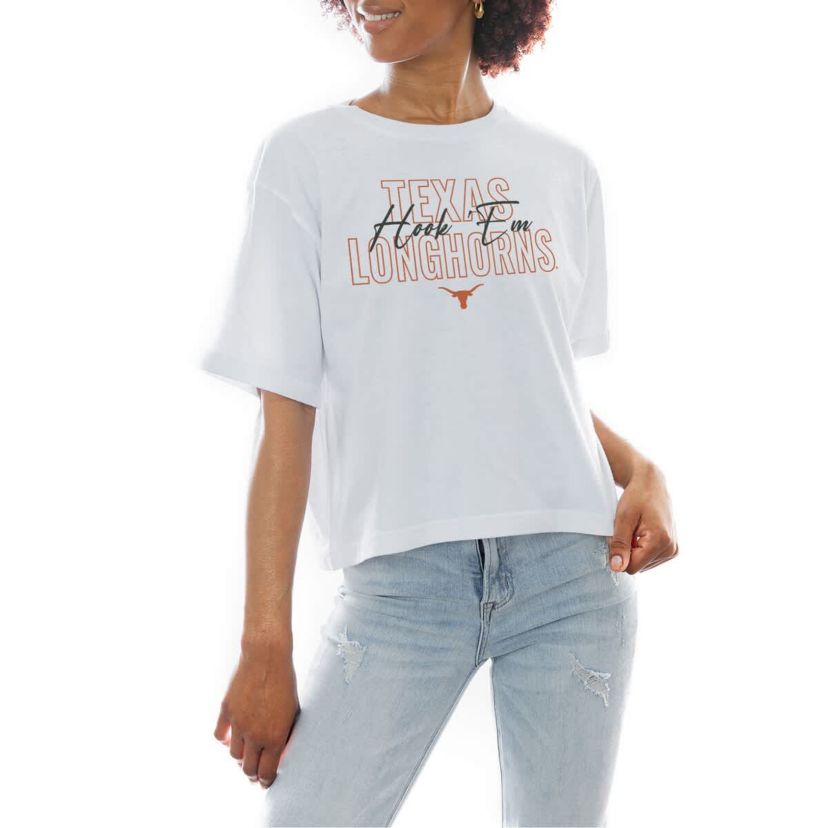NCAA Texas Longhorns Slogan Boxy Fit Cropped T-Shirt