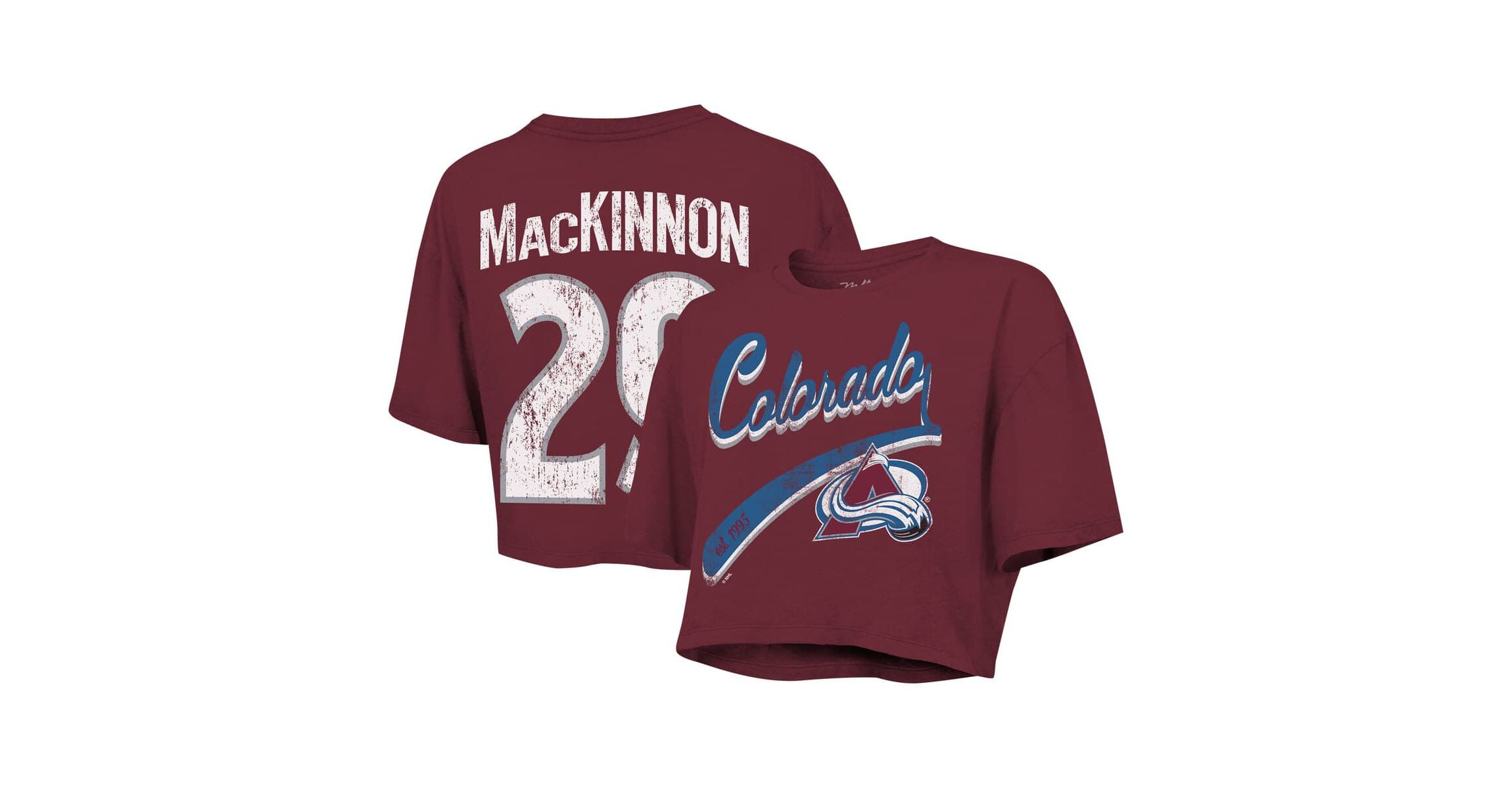 NHL Nathan MacKinnon Colorado Avalanche Behind The Net Boxy Name & Number Cropped T-Shirt