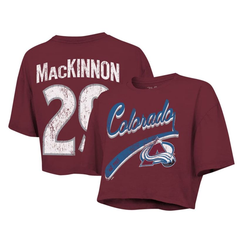 NHL Nathan MacKinnon Colorado Avalanche Behind The Net Boxy Name & Number Cropped T-Shirt