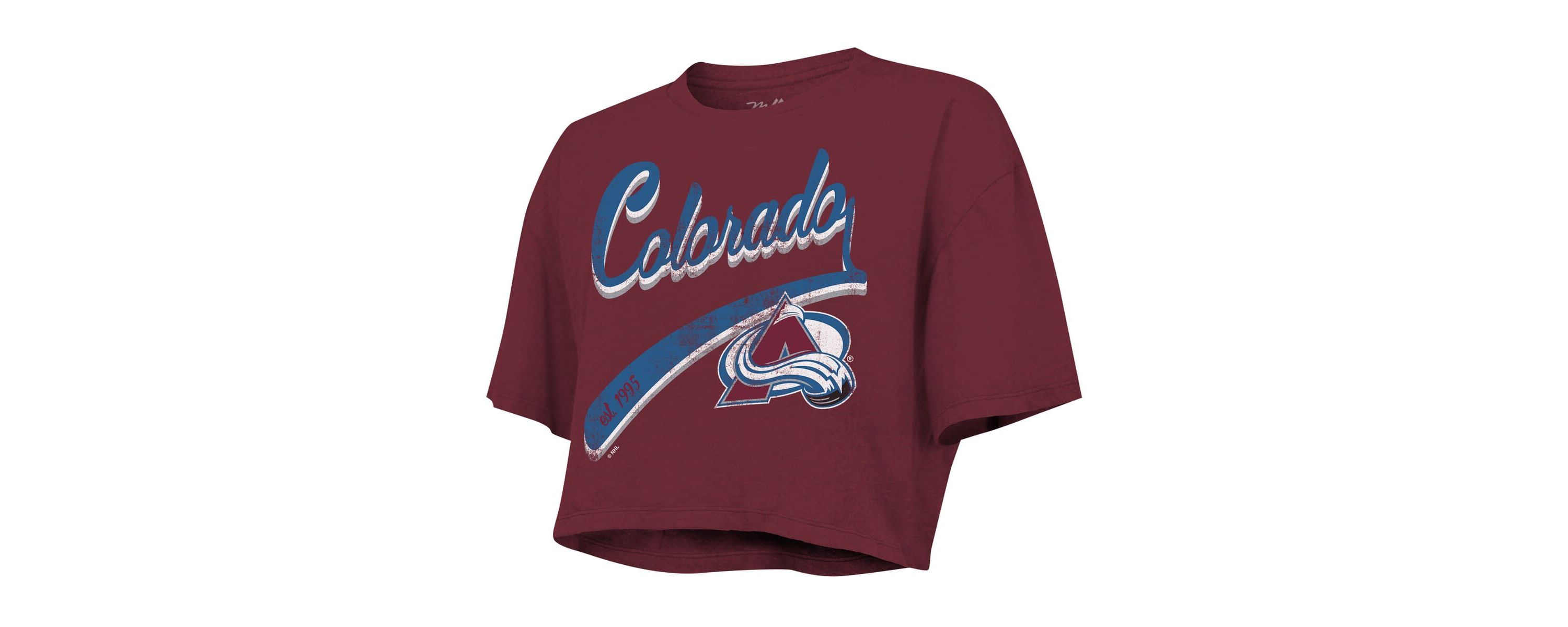NHL Nathan MacKinnon Colorado Avalanche Behind The Net Boxy Name & Number Cropped T-Shirt