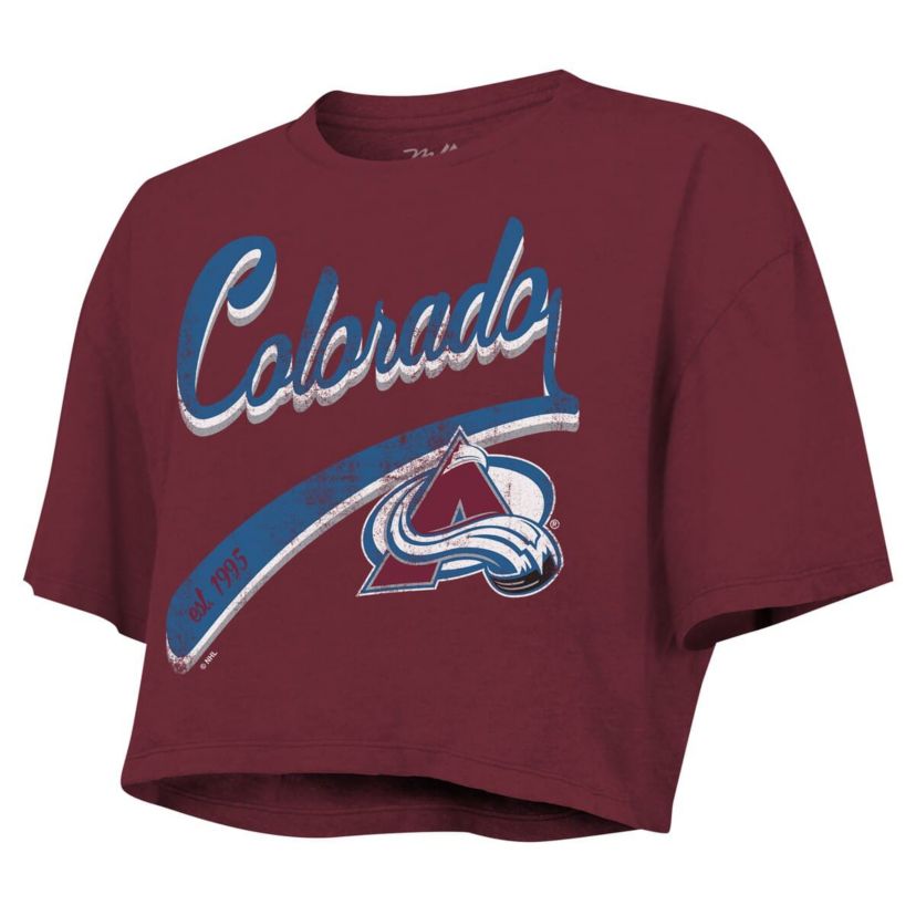 NHL Nathan MacKinnon Colorado Avalanche Behind The Net Boxy Name & Number Cropped T-Shirt