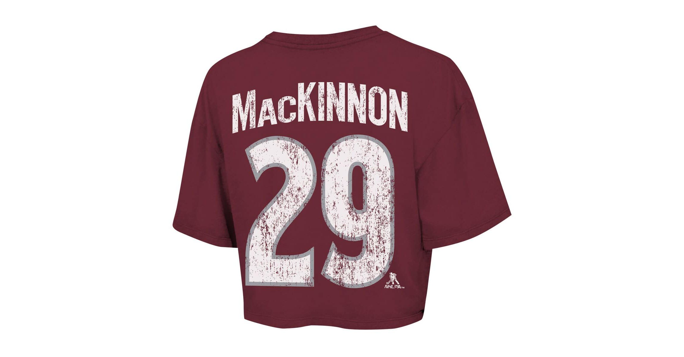 NHL Nathan MacKinnon Colorado Avalanche Behind The Net Boxy Name & Number Cropped T-Shirt