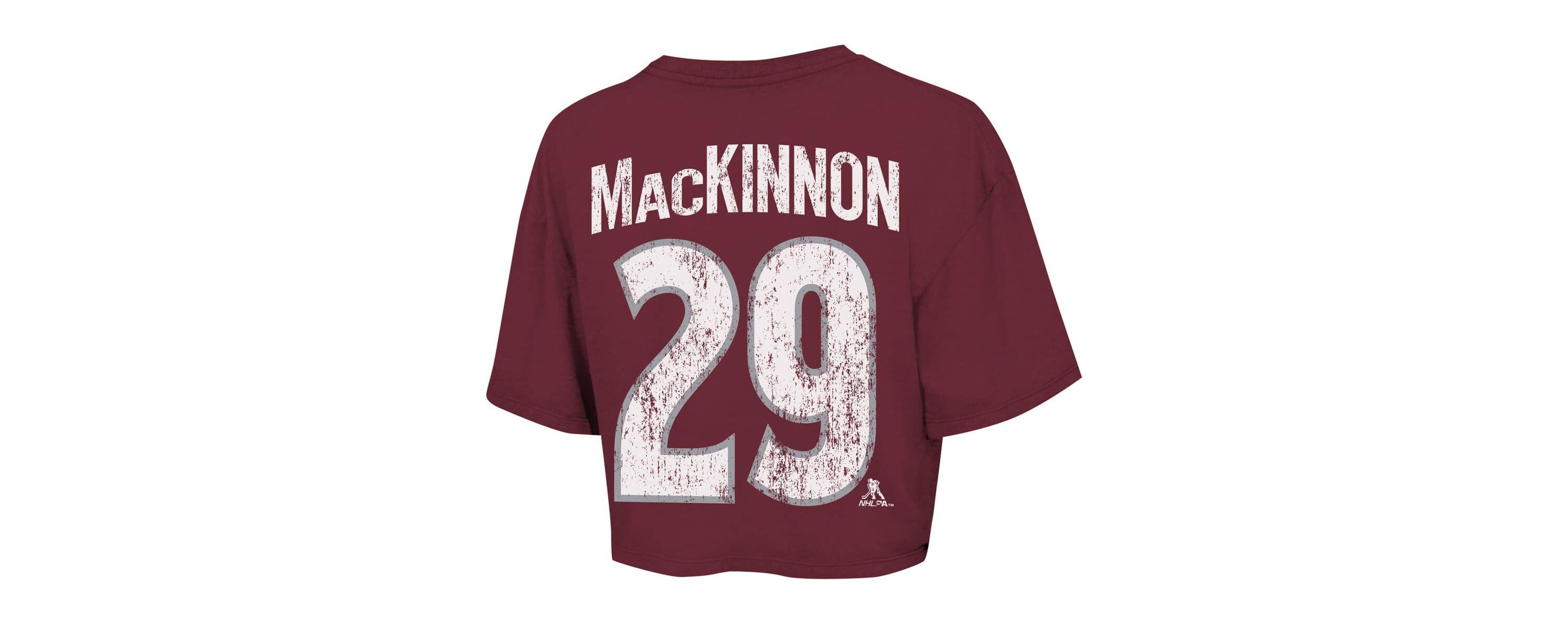 NHL Nathan MacKinnon Colorado Avalanche Behind The Net Boxy Name & Number Cropped T-Shirt