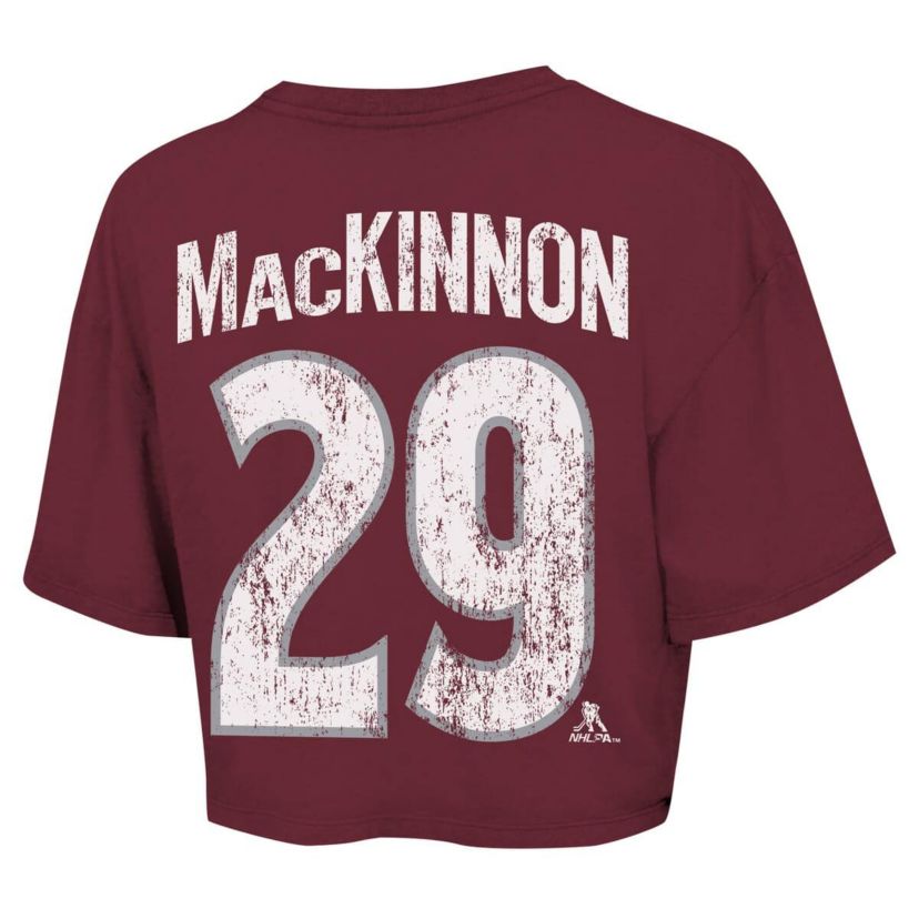 NHL Nathan MacKinnon Colorado Avalanche Behind The Net Boxy Name & Number Cropped T-Shirt