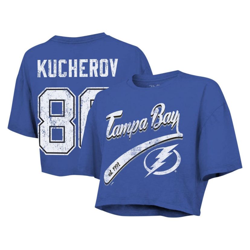 NHL Nikita Kucherov Tampa Bay Lightning Behind The Net Boxy Name & Number Cropped T-Shirt