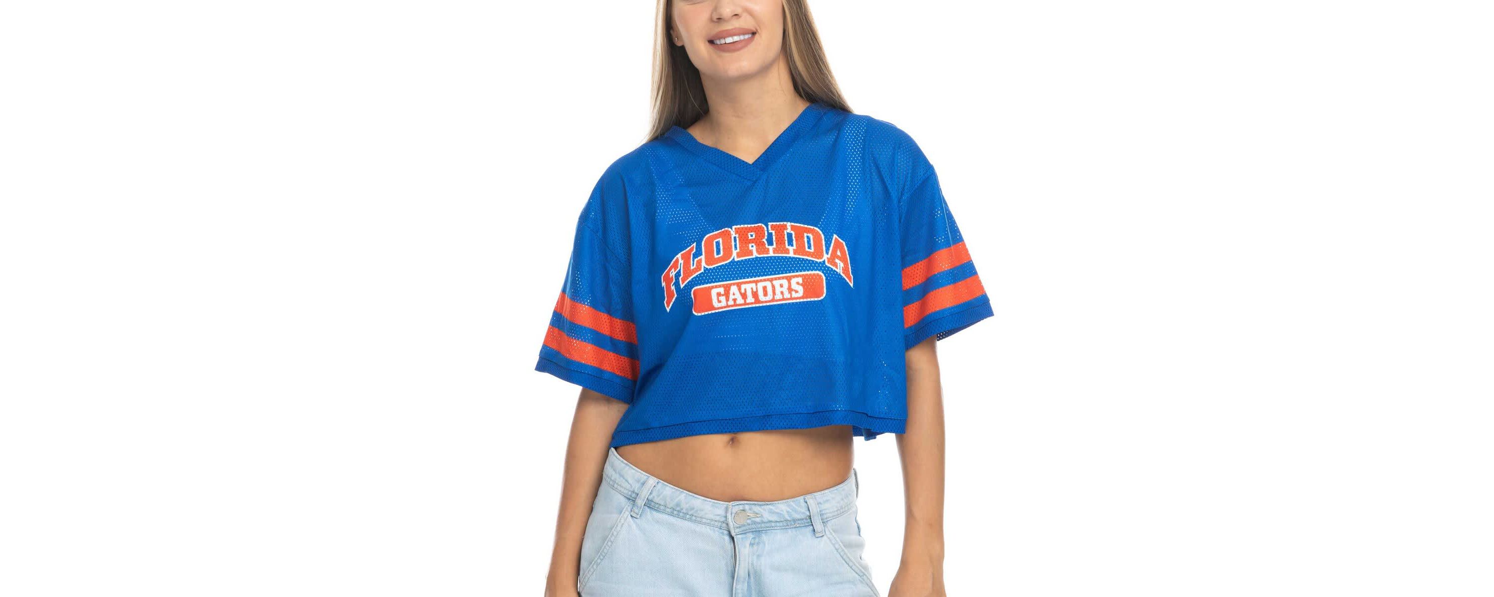 NCAA Florida Gators Mesh Cropped V-Neck T-Shirt