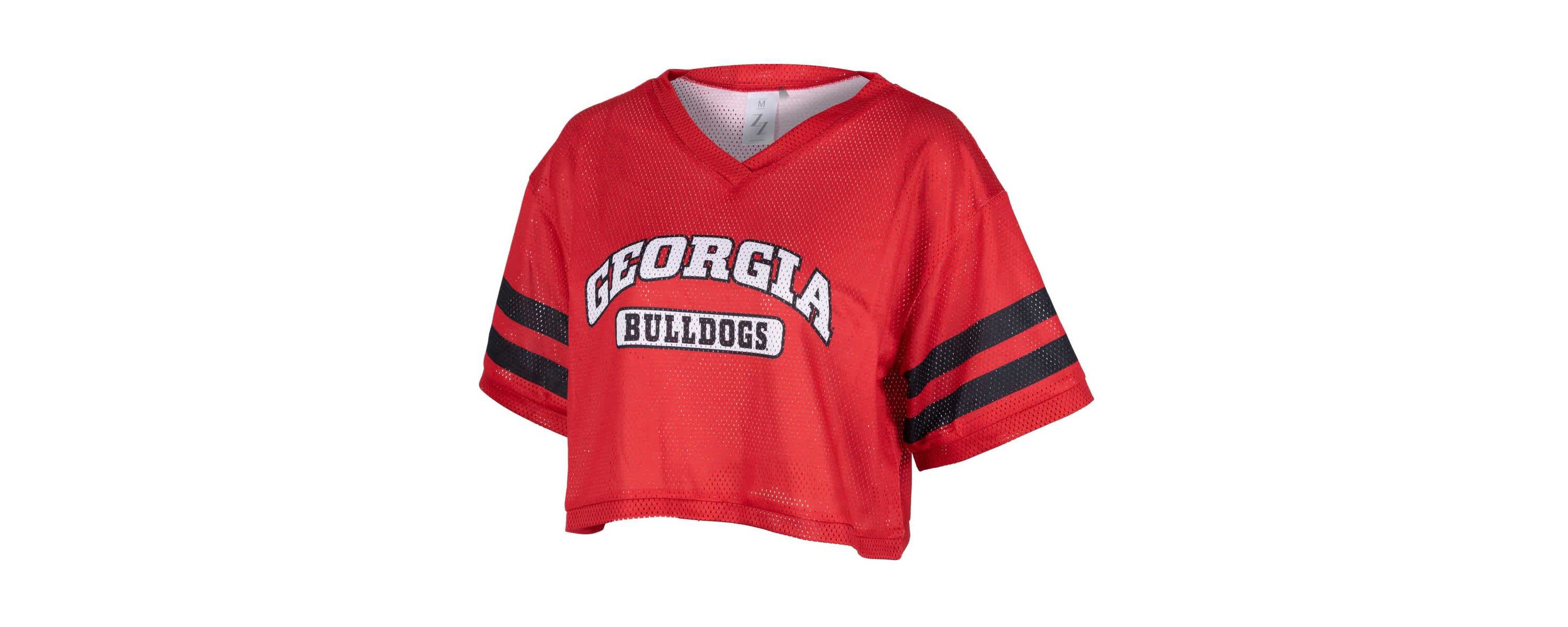 NCAA Georgia Bulldogs Mesh Cropped V-Neck T-Shirt