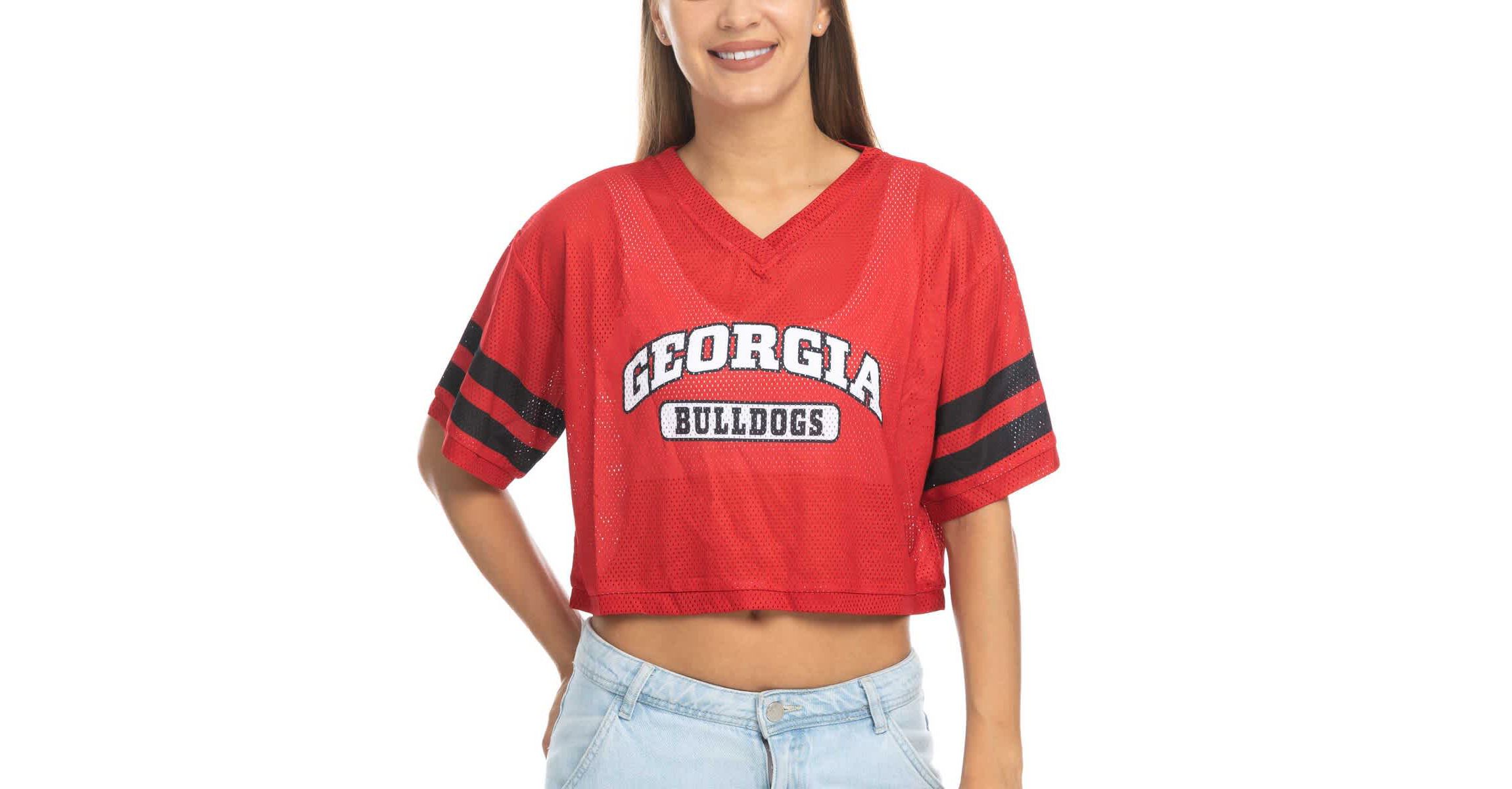 NCAA Georgia Bulldogs Mesh Cropped V-Neck T-Shirt