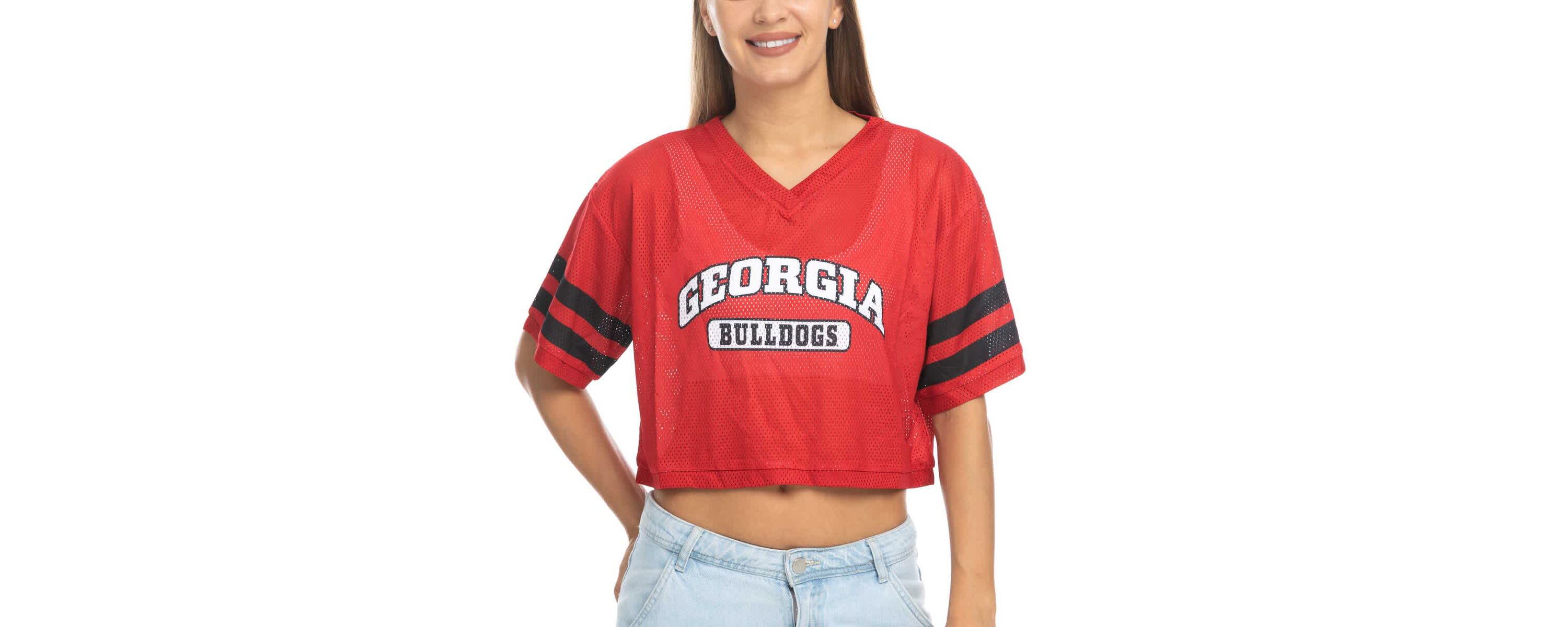 NCAA Georgia Bulldogs Mesh Cropped V-Neck T-Shirt