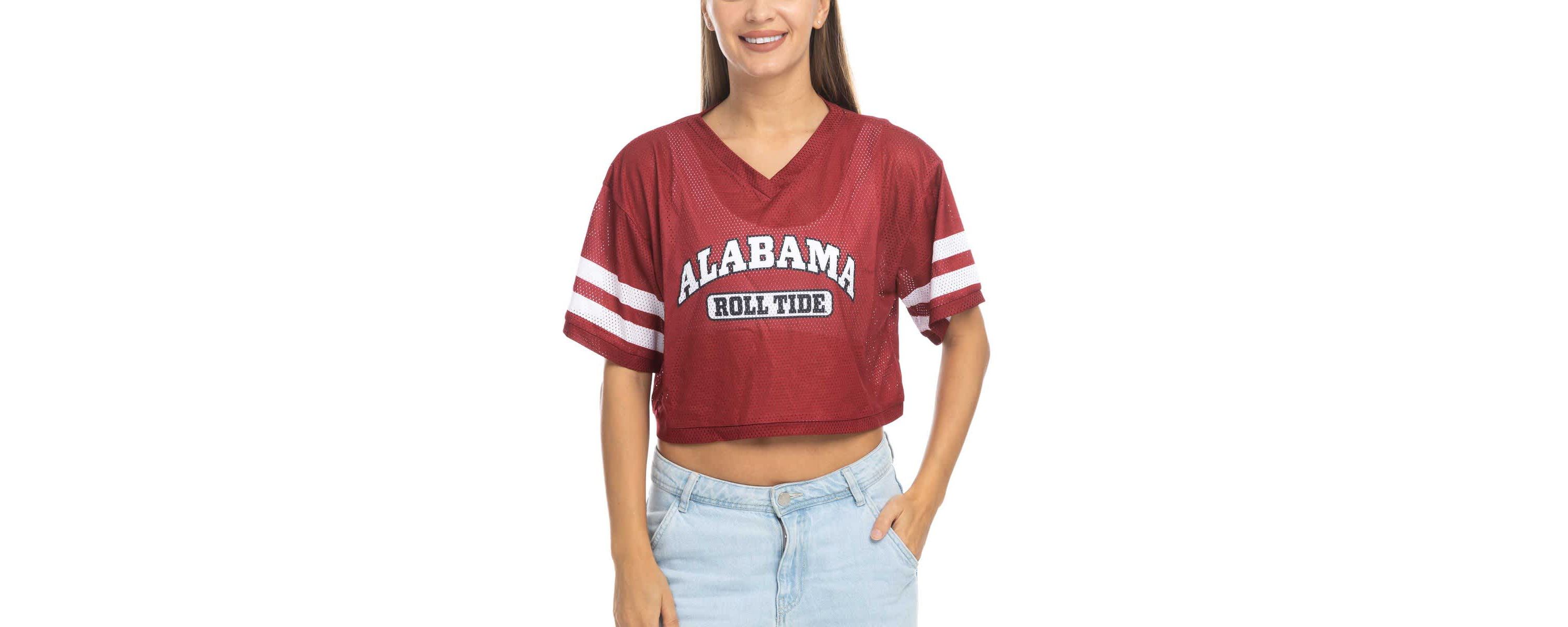 Alabama Crimson Tide NCAA Alabama Tide Mesh Cropped V-Neck T-Shirt