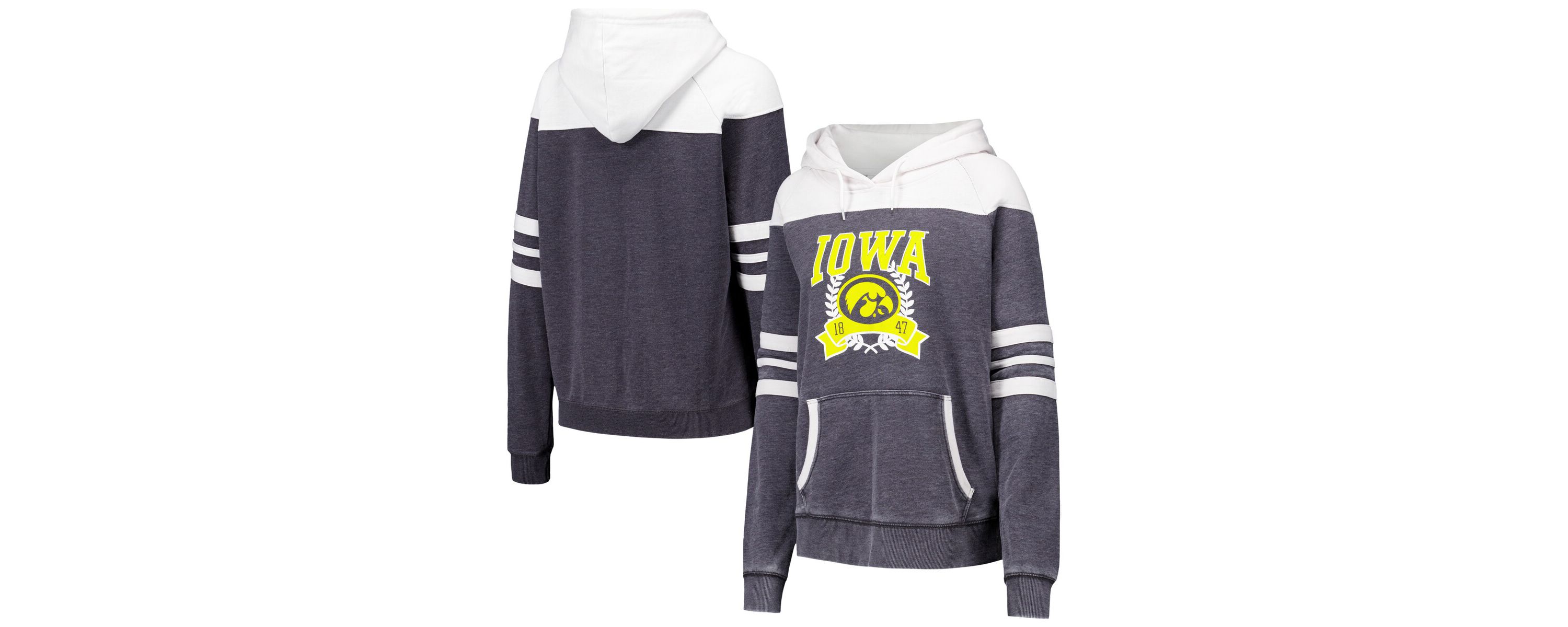 NCAA Iowa Hawkeyes Blitz Striped Blocked Raglan Pullover Hoodie