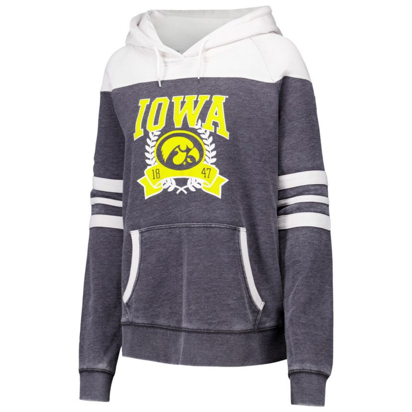 NCAA Iowa Hawkeyes Blitz Striped Blocked Raglan Pullover Hoodie