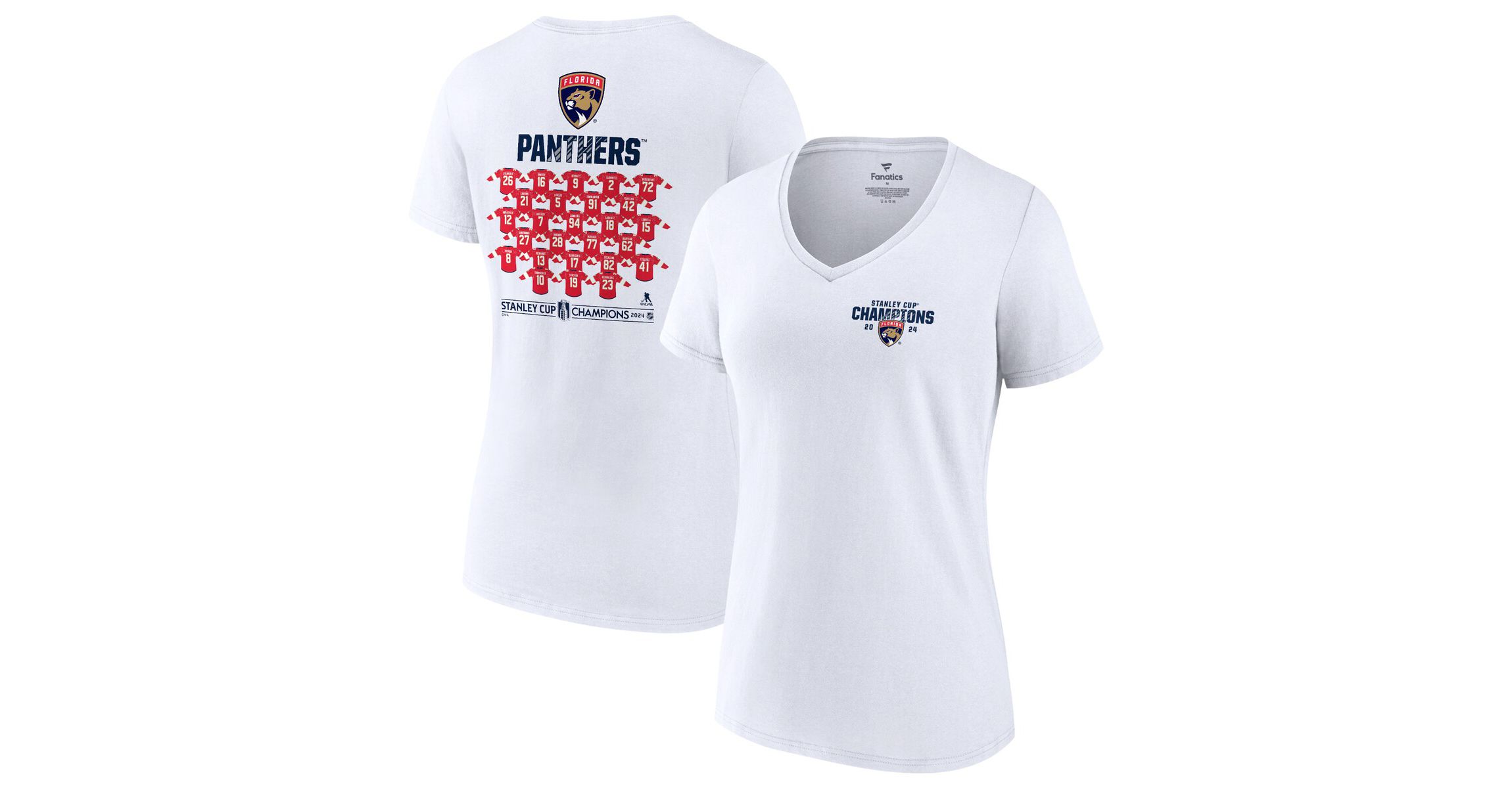 NHL Fanatics Florida Panthers 2024 Stanley Cup s Jersey Roster V-Neck T-Shirt
