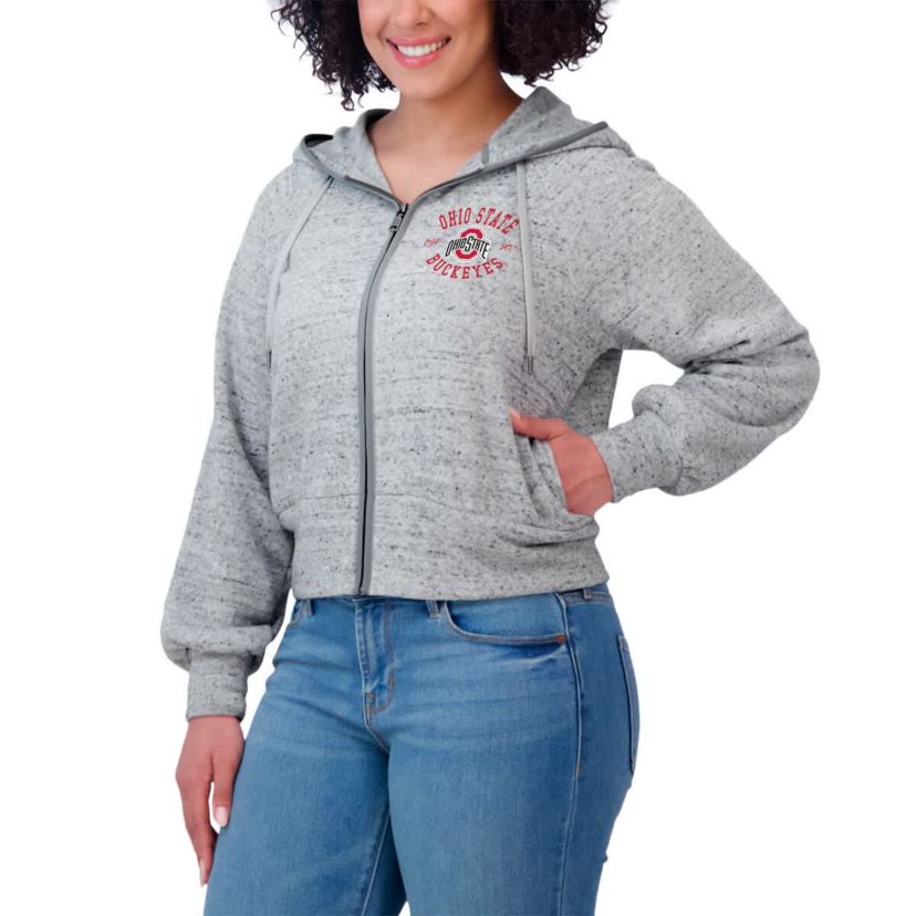 NCAA Ohio State Buckeyes Wear Speckle Double-Hit Raglan Full-Zip Hoodie