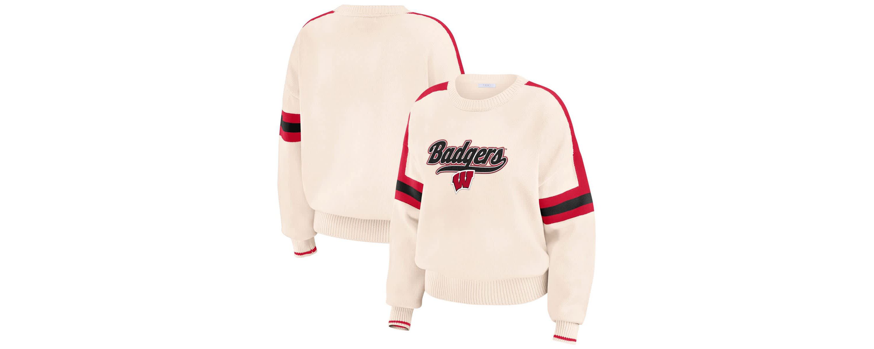 NCAA Wisconsin Badgers Chenille Woven Patch Stripe Pullover Sweater